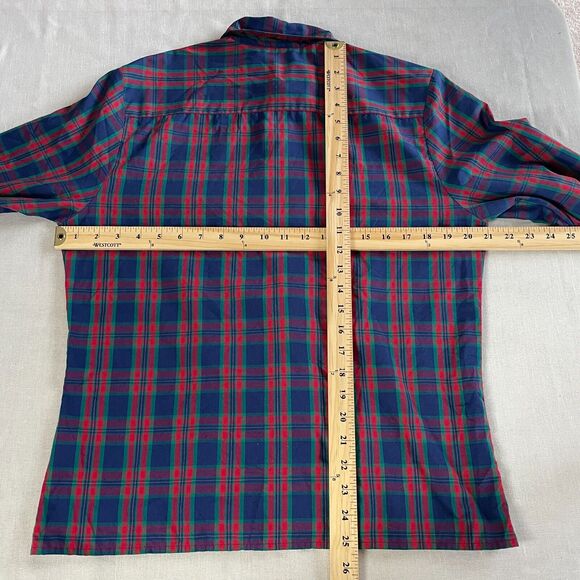Vintage Blouse Womens Size 10 Red Blue Plaid Tartan Long Sleeve Henley Button - Picture 13 of 14